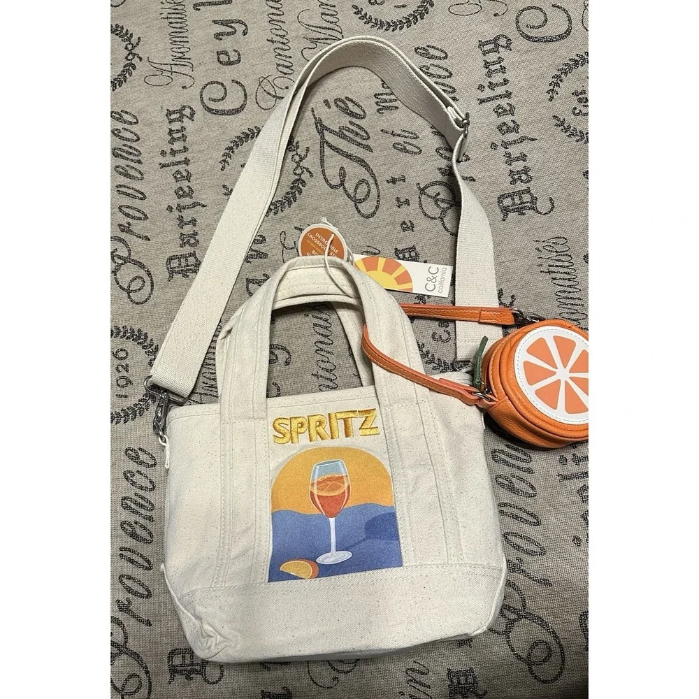 Adorable C&C California Spritz Canvas Tote Bag Purse Orange Slice Wristlet - NWT
